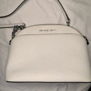 Michael Kors Emmy Large Dome Crossbody Bag in white saffiano leather